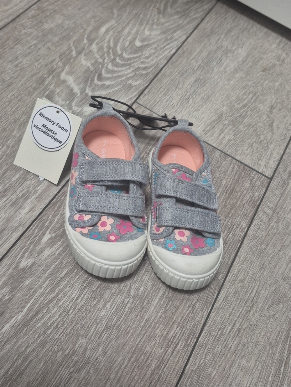 George Infant Baby Girls Kids Floral Memory Foam Velcro Sneakers - Gray/Pink